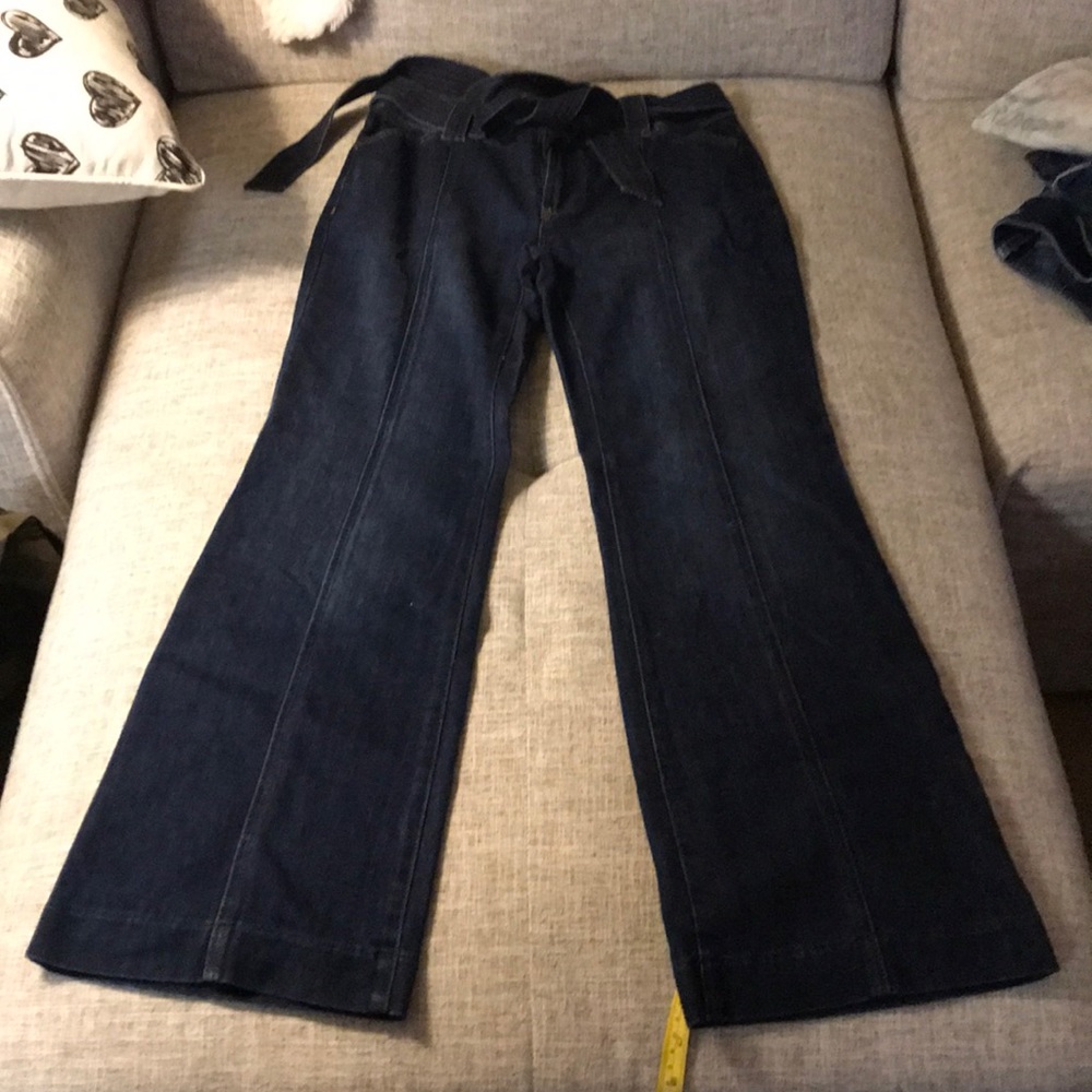 Denim wide leg jeans with tie belt